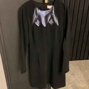 Vintage GENNY Made in Italy Black Dress with Metallic Geometric Neckline